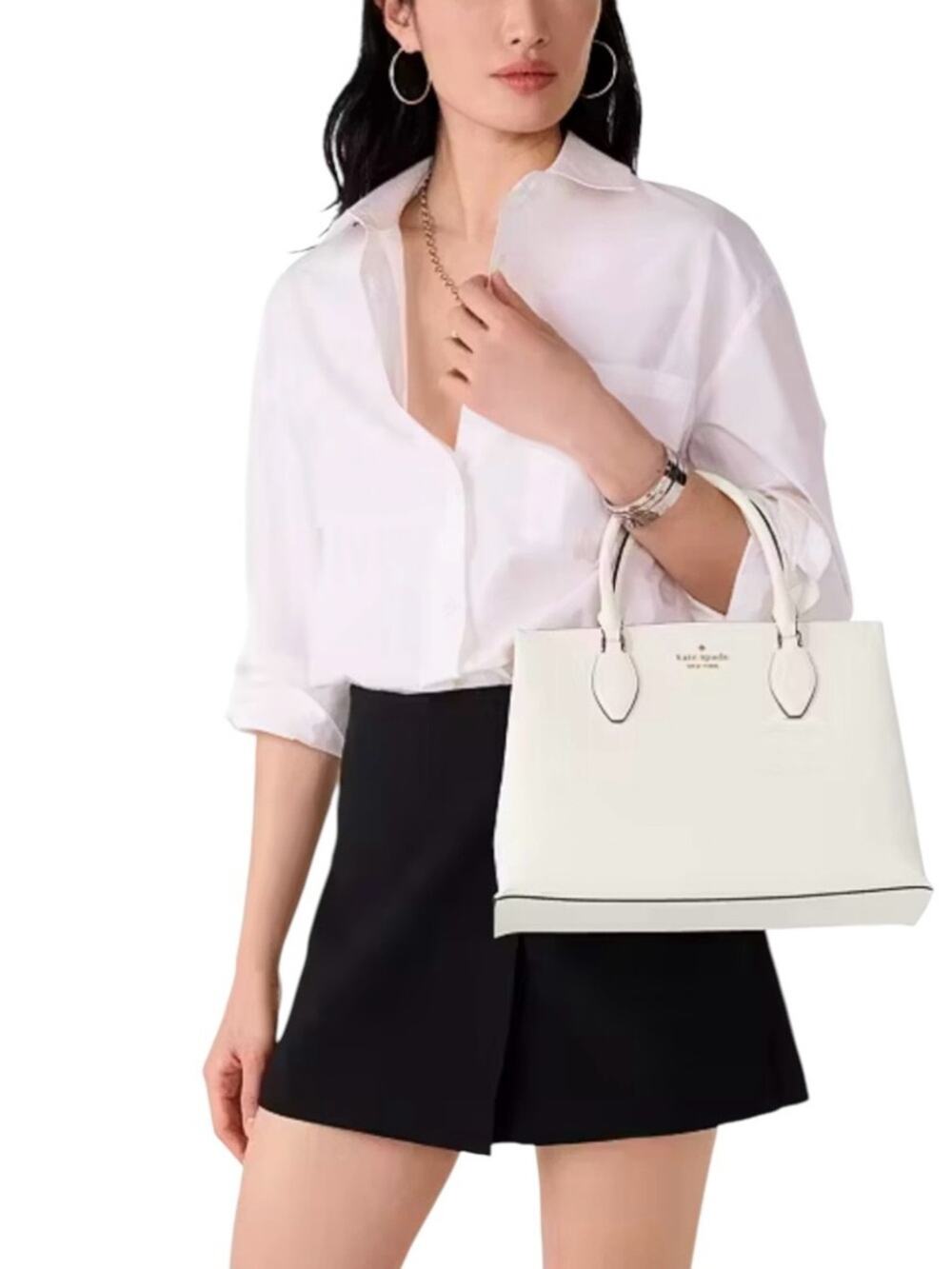 Kate Spade Harper Satchel Parchment Pebbled Leather Crossbody Tote Shoulder Bag